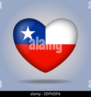 Chile flag heart button Isolated on color gradient background Stock Vector