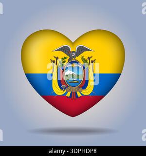 Ecuador flag heart button Isolated on color gradient background Stock Vector
