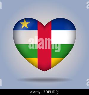 Central African Republic flag heart button Isolated on color gradient background Stock Vector