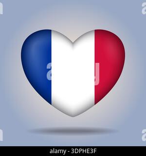 France flag heart button Isolated on color gradient background Stock Vector