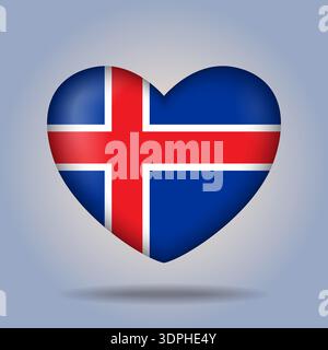 Iceland flag heart button Isolated on color gradient background Stock Vector