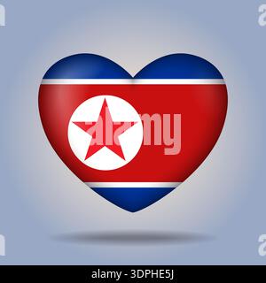 North Korea flag heart button Isolated on color gradient background Stock Vector