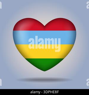 Mauritius flag heart button Isolated on color gradient background Stock Vector