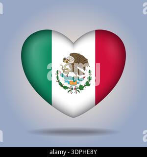 Mexico flag heart button Isolated on color gradient background Stock Vector
