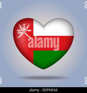Oman flag heart button Isolated on color gradient background Stock Vector