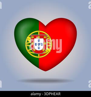 Portugal  flag heart button Isolated on color gradient background. Banner flag Vector Illustrator Stock Vector