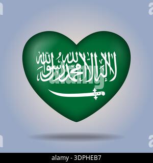 Saudi Arabia flag heart button Isolated on color gradient background Stock Vector
