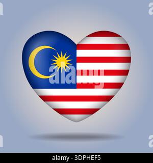 Malaysia flag heart button Isolated on color gradient background Stock Vector