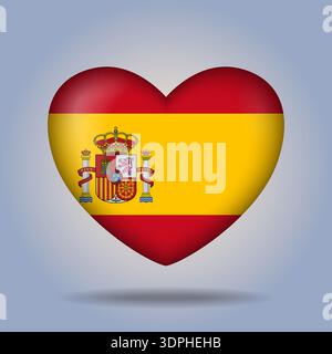 Spain flag heart button Isolated on color gradient background Stock Vector