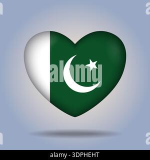 Pakistan flag heart button Isolated on color gradient background Stock Vector