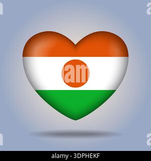 Niger flag heart button Isolated on color gradient background Stock Vector