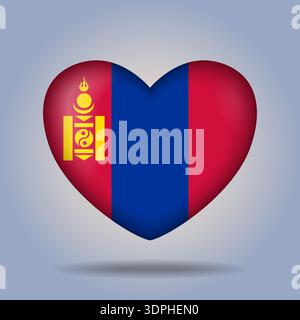 Mongolia flag heart button Isolated on color gradient background Stock Vector