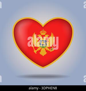 Montenegro flag heart button Isolated on color gradient background Stock Vector