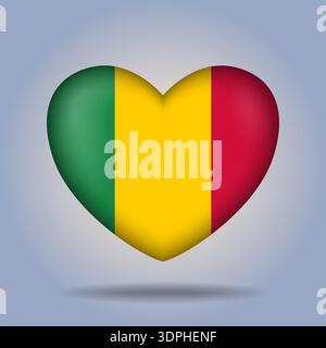 Mali flag heart button Isolated on color gradient background Stock Vector