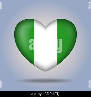 Nigeria flag heart button Isolated on color gradient background Stock Vector