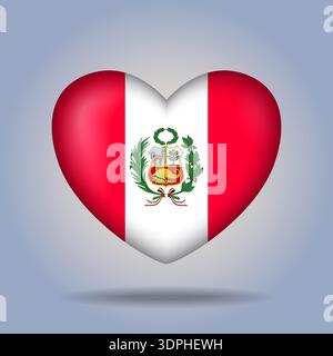 Peru flag heart button Isolated on color gradient background Stock Vector