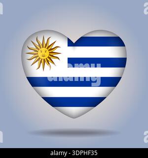 Uruguay flag heart button Isolated on color gradient background Stock Vector