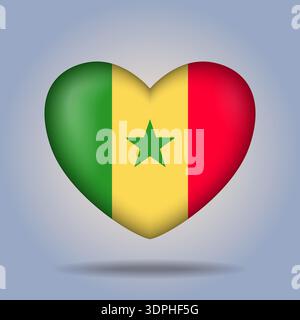 Senegal flag heart button Isolated on color gradient background Stock Vector