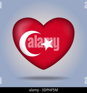 Turkey flag heart button Isolated on color gradient background Stock Vector