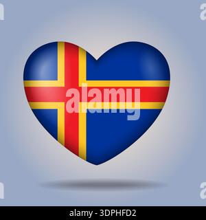Aland Islands flag heart button Isolated on color gradient background Stock Vector