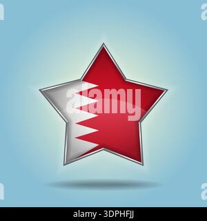 Bahrain flag star glossy. Isolated on color gradient background Stock Vector