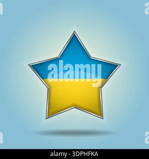 Ukraine flag star glossy. Isolated on color gradient background Stock Vector