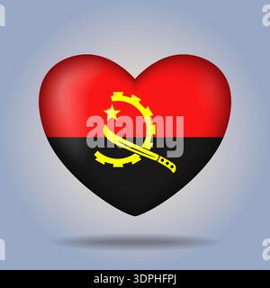 Angola flag heart button Isolated on color gradient background Stock Vector
