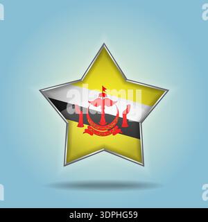 Brunei flag star glossy. Isolated on color gradient background Stock Vector