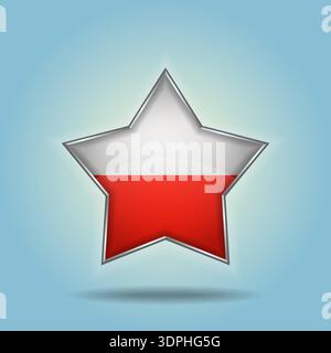 Poland flag star glossy. Isolated on color gradient background Stock Vector