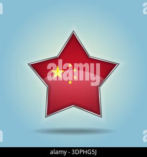China flag star glossy. Isolated on color gradient background Stock Vector