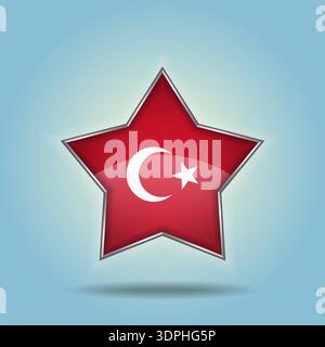 Turkey flag star glossy. Isolated on color gradient background Stock Vector
