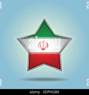 Iran flag star glossy. Isolated on color gradient background Stock Vector