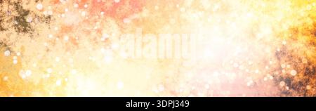 Abstract warm glowing bokeh background with golden light particles, soft grunge texture in orange yellow and peach tones, festive luminous backdrop wi Stock Photo