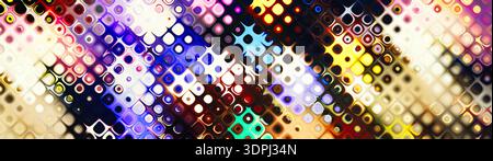 Abstract colorful mosaic background with glossy rounded squares and glowing lights, vibrant multicolor geometric pattern with luminous dots, retro fut Stock Photo
