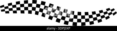 Race flag line. Black and white checker finish ribbon. Car race grid pattern. Rally border texture. Wavy checker lines. Chess graphic design element Stock Vector