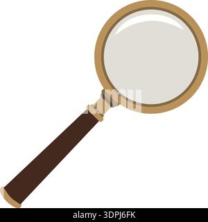 Flat illustration of a magnifying glass with a round lens and brown handle Stock Vector