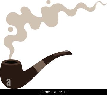 Flat illustration of a smoking pipe with curling smoke rising above the bowl Stock Vector