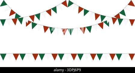 Garlands of flags in the national colors of Mexico. Vector illustration. Seamless border isolated on a white background. Can be used to celebrate Stock Vector