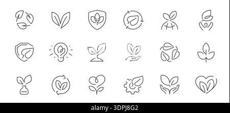 Sustainable ecology line icons set. Green energy, recycling and environmental protection concept. Organic, natural symbol Stock Vector