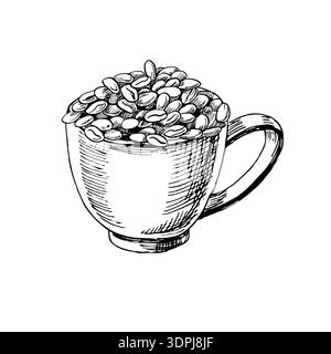 A standing cup with coffee beans. A realistic coffee-themed vector illustration for coffee shop interiors, menu design, packaging printing, kitchen Stock Vector