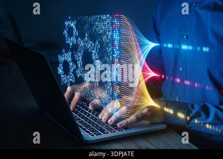 AI, data engineering and automation technology. Data engineer building and monitoring AI agents to automate business processes and workflows. Artifici Stock Photo
