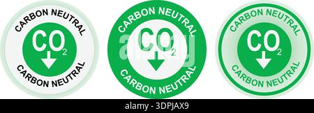 Carbon Neutral CO2 Reduction Badge – Eco Friendly Emission Free Label Green Sustainability Certification Stamp for Packaging Product Branding Stock Vector