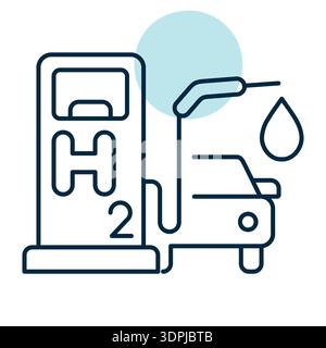 Minimalist outline hydrogen gas pump icon with vehicle suitable for eco transport and future energy design concepts Stock Vector