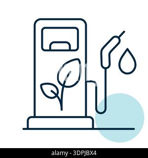 Minimalist outline biofuel pump icon with leaf and drop suitable for eco transport and renewable energy design concepts Stock Vector