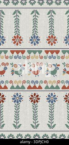 Decorative mosaic seamless pattern with birds and flowers. Vector template design. Stock Vector
