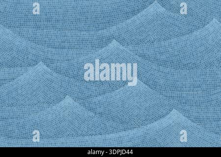 Seascape mosaic tiles pattern with ocean waves. Graphic seamless vector design template. Stock Vector