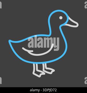 Minimalistic flat design vector on dark background icon of a whole duck or goose, suitable for poultry farm logos, or food and agriculture themes. Stock Vector