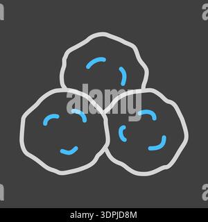 Minimalistic flat vector on dark background icon of three raw or cooked meatballs, suitable for restaurant menus, cooking blogs, or food app designs. Stock Vector