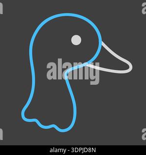 Minimalistic flat design vector on dark background icon of a duck or goose head, perfect for poultry farms, food logos, or animal themes. Stock Vector