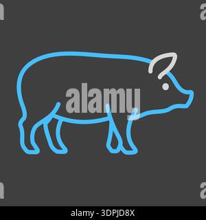 Minimalistic flat line art illustration of a white pig. Perfect for farm, livestock, meat, or agricultural product designs and on dark background icon Stock Vector